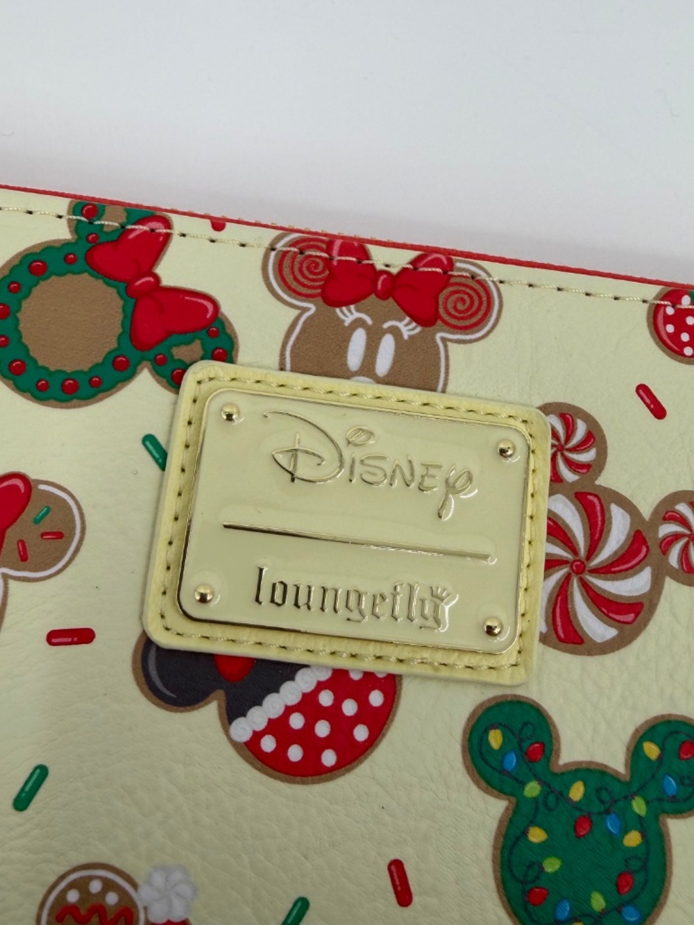 Disney Loungefly Wallet NEW Ivory Red Christmas Mickey Cookies Ears Zip Around - Picture 2 of 14